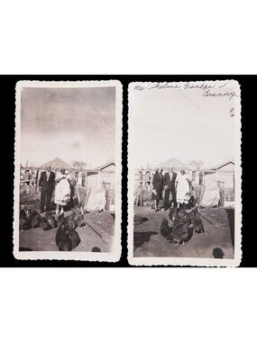 Vintage Black White Family Photo Lot Of 2 Found Grandma Grandpa Chickens 1950s